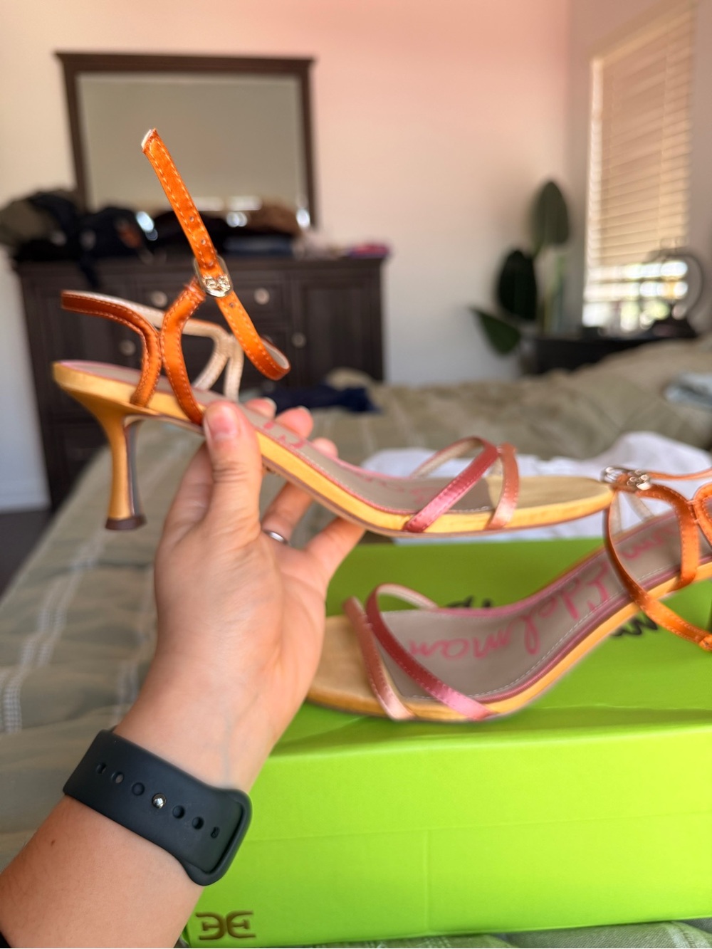 Sam Edelman Presley satin Ankle Strap Kitten heels Pink/Orange - Picture 5 of 9